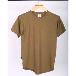 Khaki Green Plain Unisex Cotton Tshirt, Trendy Crewneck, Short Sleeve,Curved Hem